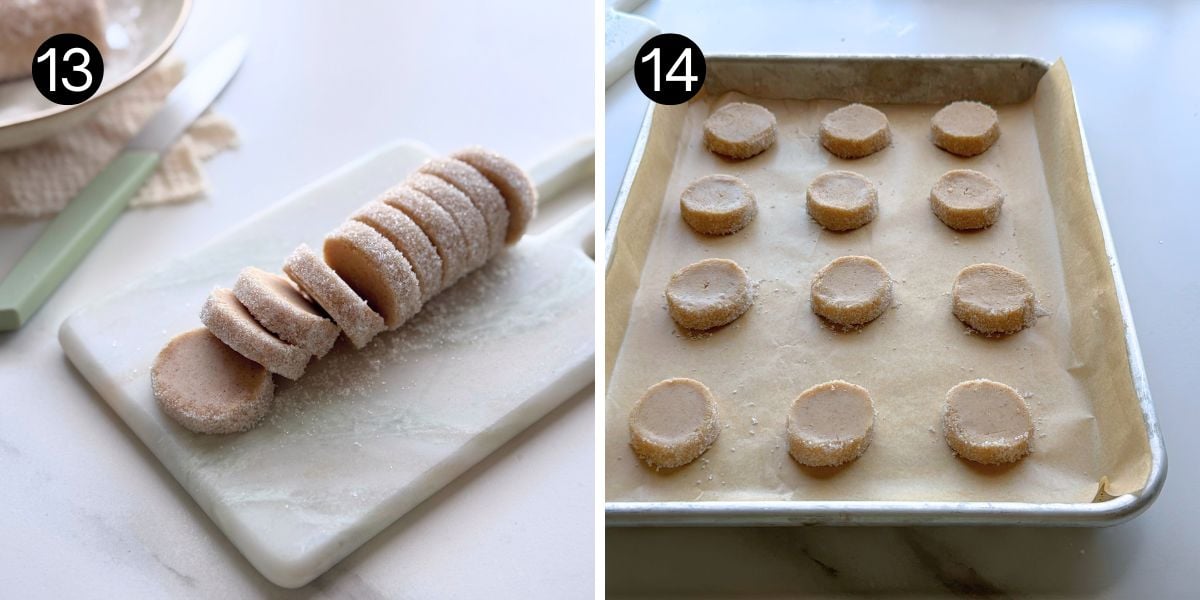 slice and bake cookie dough cut into rounds and arranged on baking tray