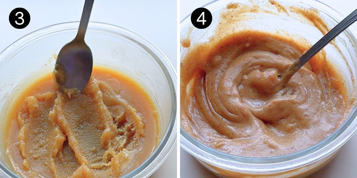 browned butter cooling in bowl and stirred to smooth glossy consistency