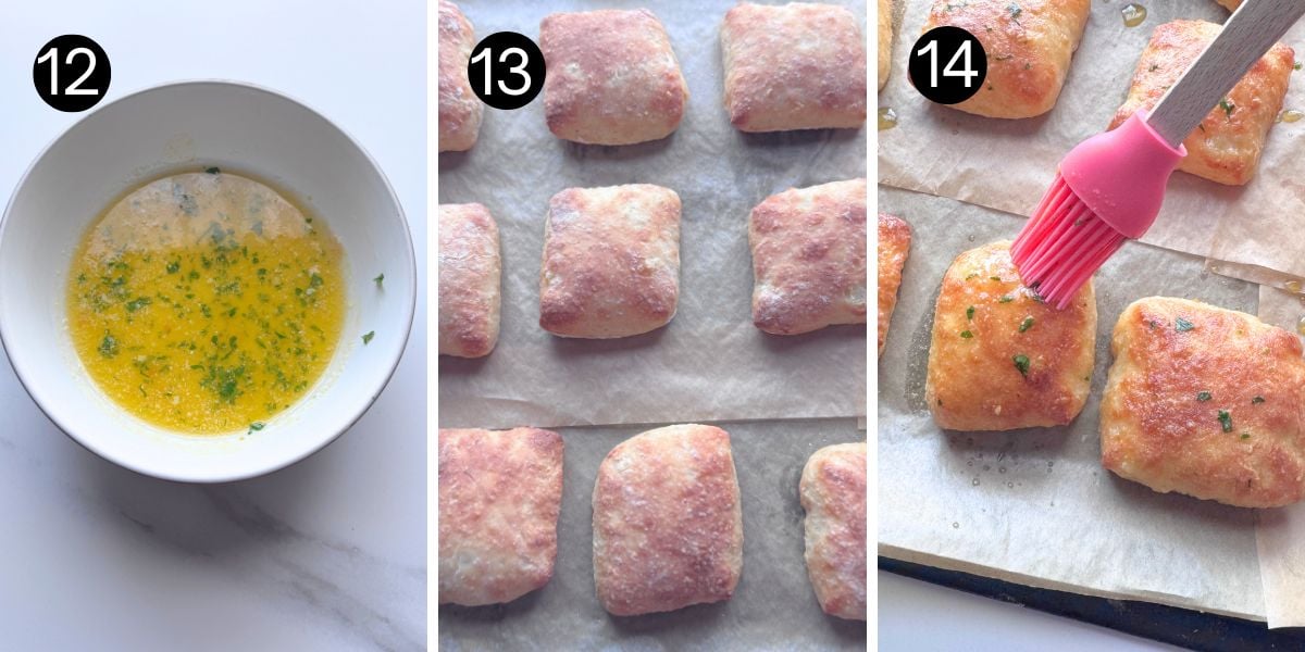 Quick No Knead Garlic Butter Potato Rolls steps 12, 13 and 14