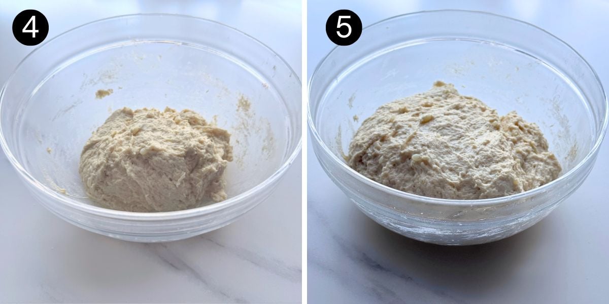 Quick No Knead Garlic Butter Potato Rolls steps 4 and 5
