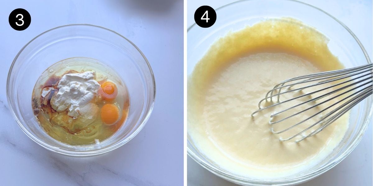Whisking sour cream mixture until creamy for Peach muffins