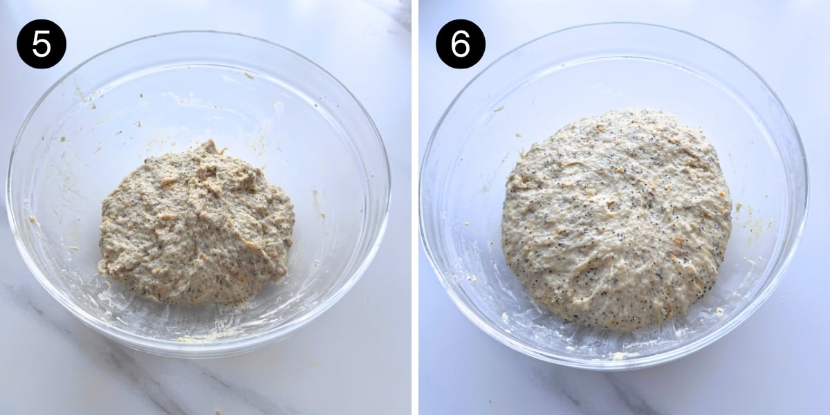 Dough left to rise in bowl for 60 minutes until puffed and doubled