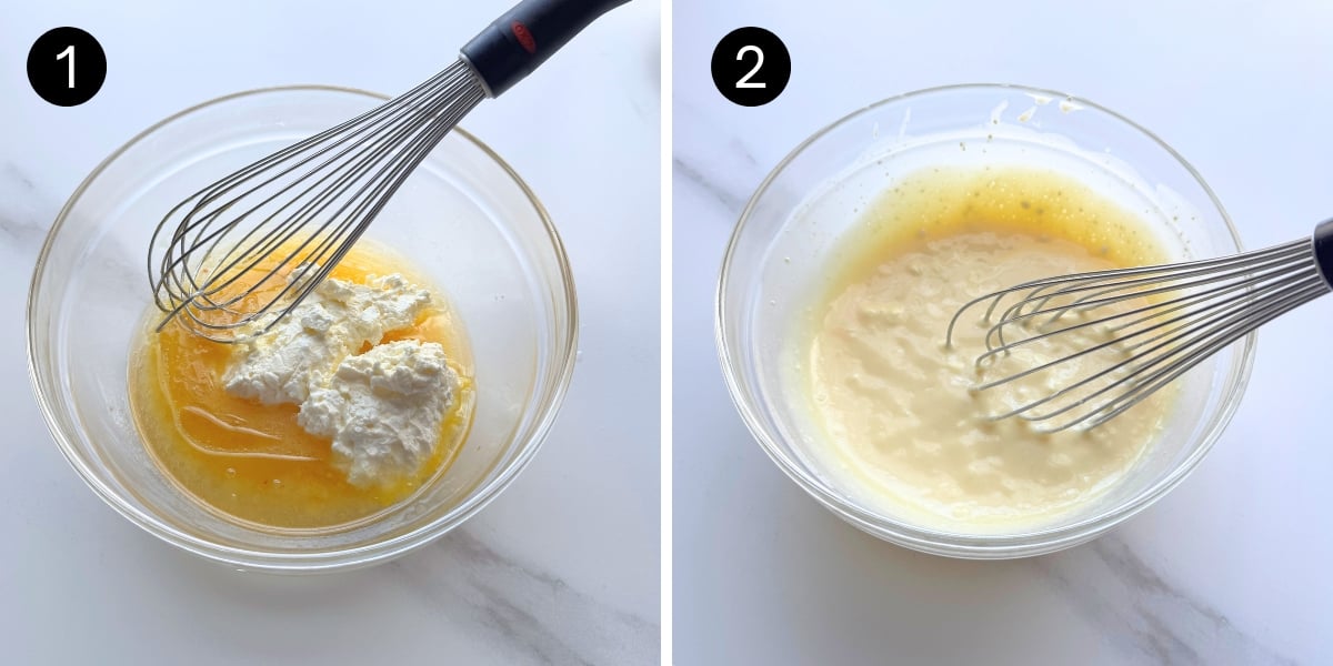 Apple Oat Cottage Cheese Muffins step 1 and 2 cottage cheese mixture