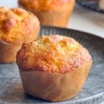 Apple oat cottage cheese muffin on grey rustic plate