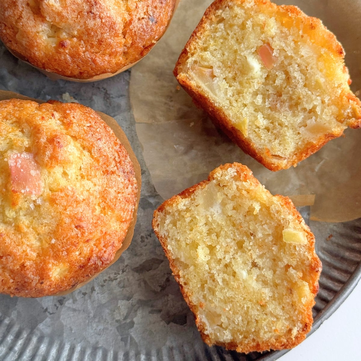 Apple oat cottage cheese muffin half to show texture