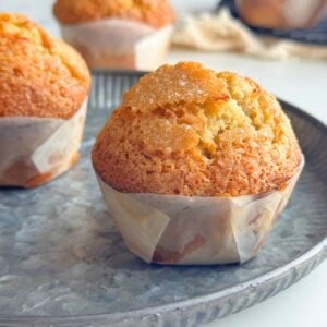 Banana Buttermilk Muffins on silver plate