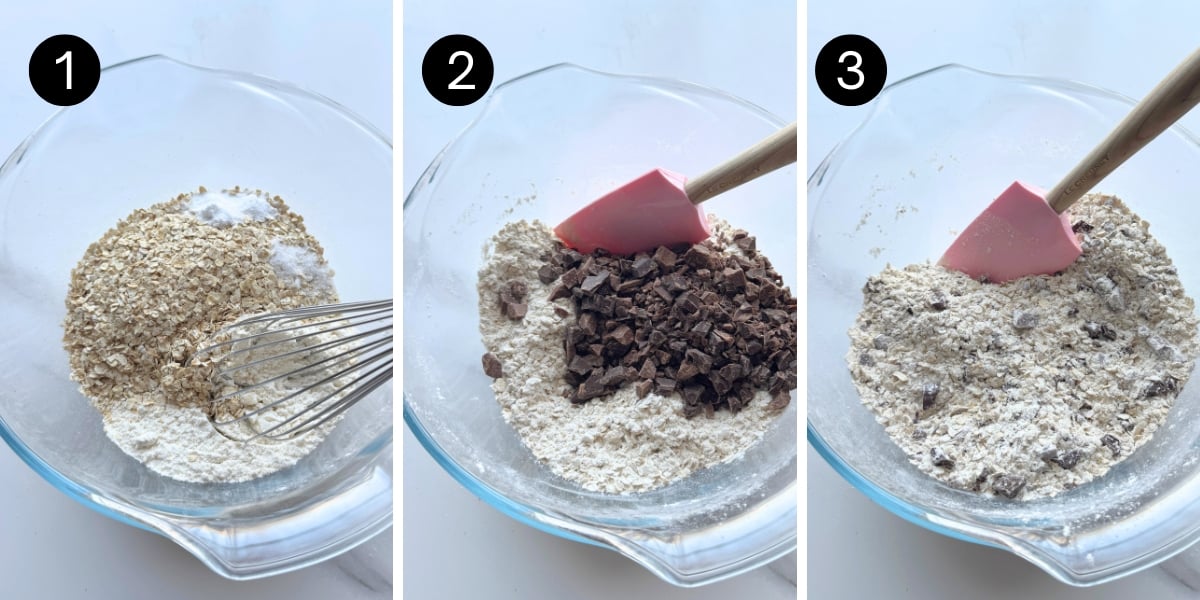 Soft Chocolate Chip Oat Cookies steps 1, 2 and 3